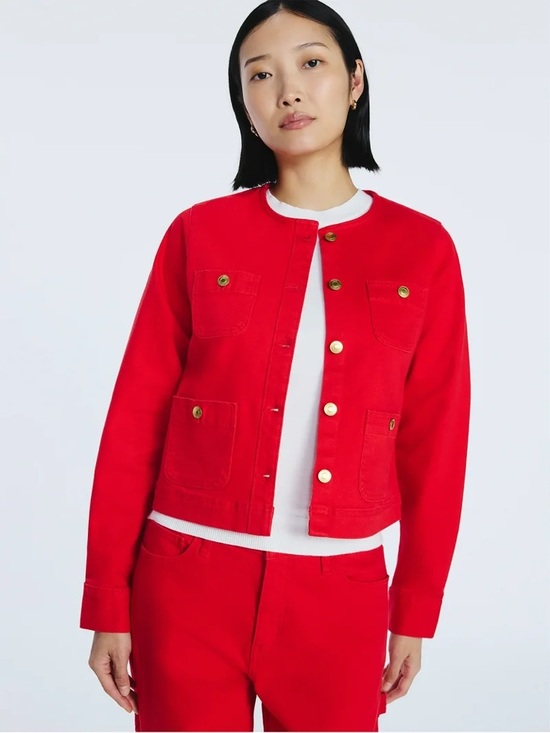 Free Assembly Jackets & Blazers - Free Assembly Women's Red Collarless Denim Jacket Size XS
